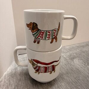 Sheffield Home Christmas Dachshund Stacking Coffee Mugs Set of 2‎ Wiener Dogs